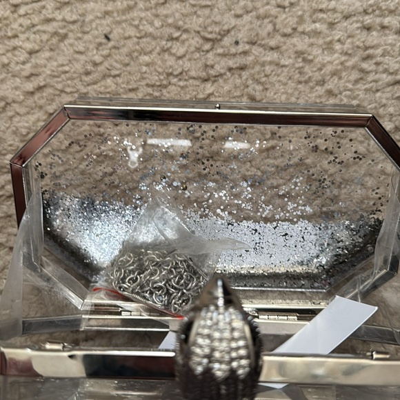 Kurt Geiger London Liquid Glitter Clutch Size OS Color Silver Clear Glitter
